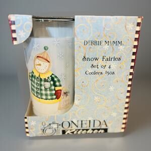 Oneida Snow Fairies Tumbler Highball Glasses Debbie Mumm 15 Oz Holiday Snowman